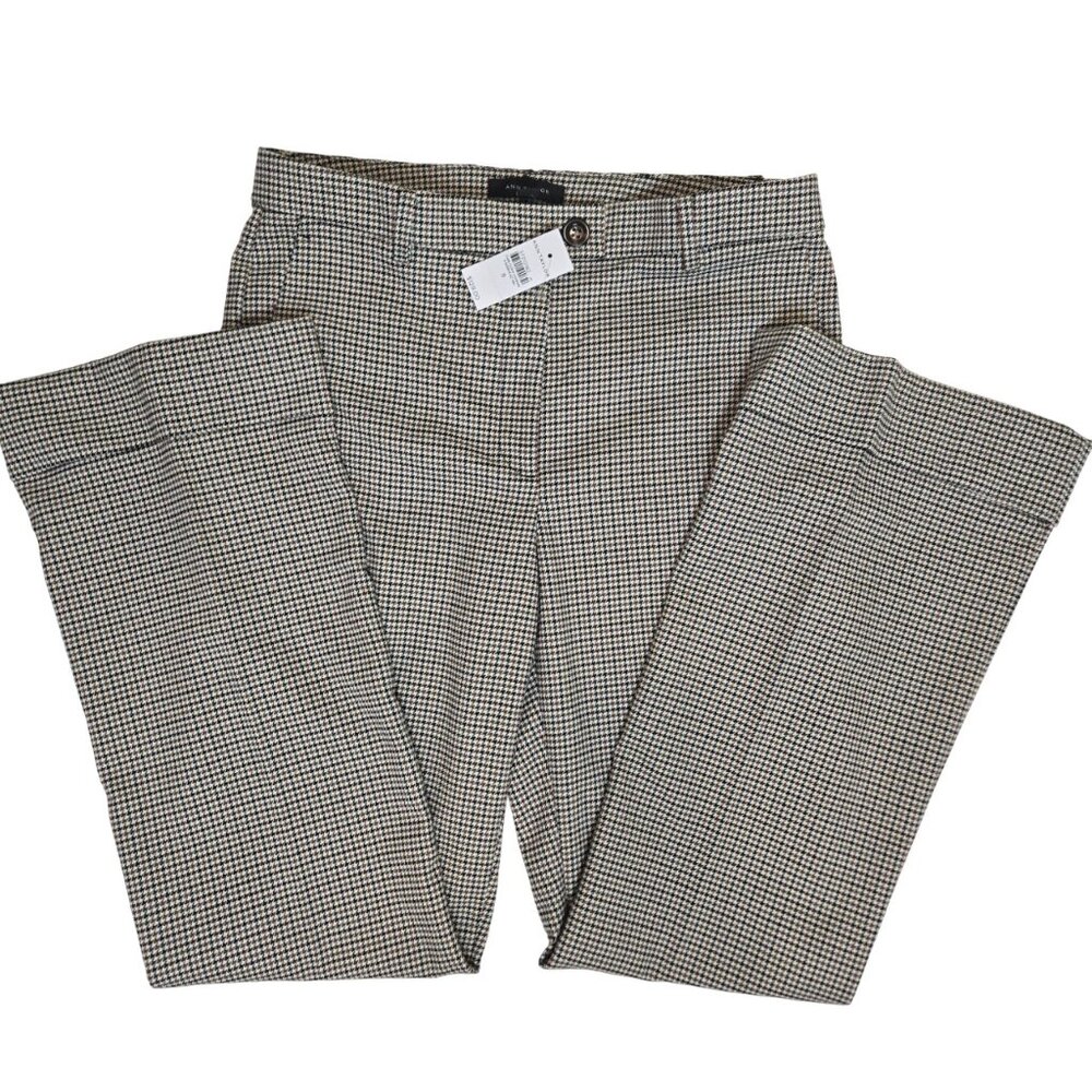 Ann Taylor Cuffed Wide Leg Pants Trousers 8 NEW Black Brown Cream Tiny Plaid